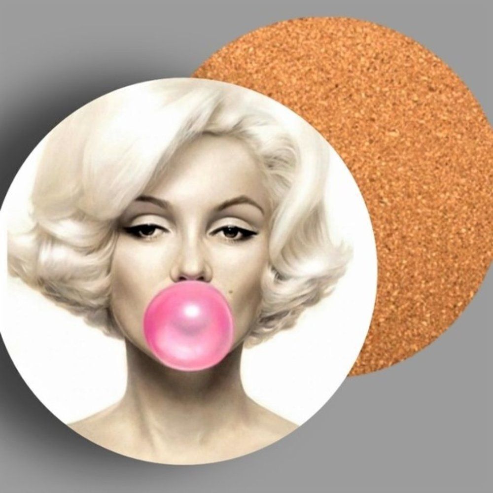 MARILYN Monroe Pink Bubble Gum Drink Coaster Set
